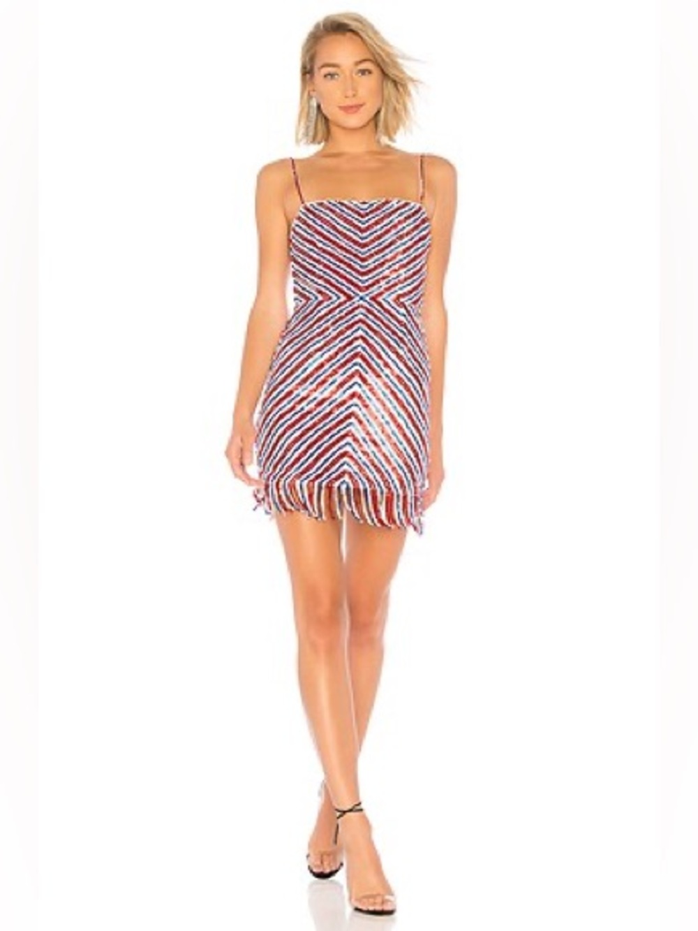 XAVI MINI DRESS X BY NBD Striped Spaghetti Strap Mini, Red, White & Blue, USA